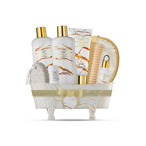 Lovery White Rose Jasmine Body Care Set Home Spa Basket Self Care Gifts 9 Piece