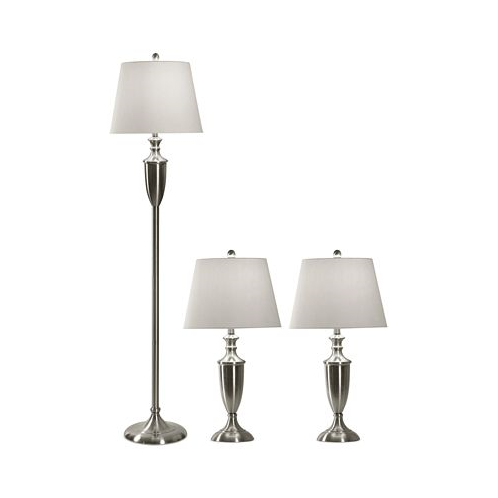 StyleCraft Home Collection StyleCraft Set of 3 Brush Steel Lamps: 2 Table Lamps and 1 Floor Lamp
