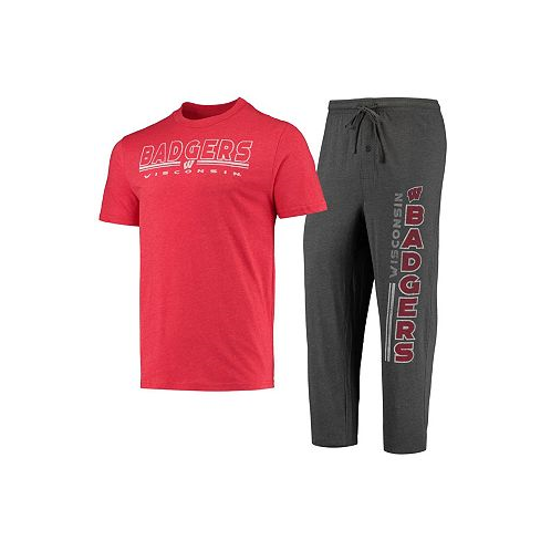 Concepts Sport Mens Heathered Charcoal Red Wisconsin Badgers Meter T-shirt and Pants Sleep Set