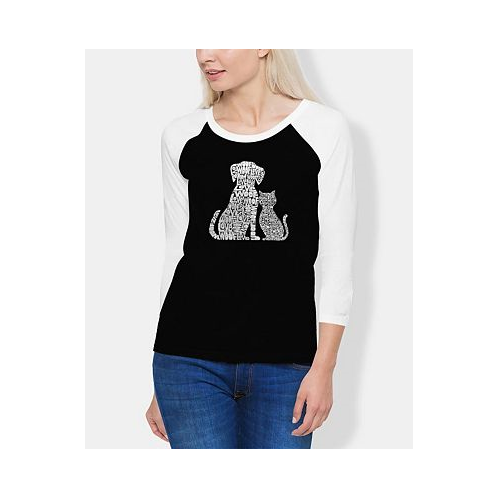 LA Pop Art Womens Raglan Word Art Dogs and Cats T-shirt