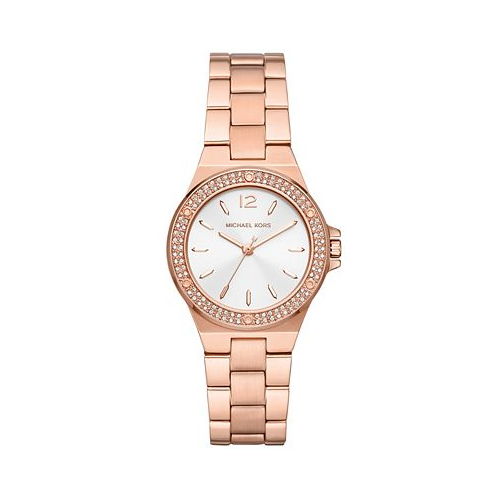 Michael Kors Womens Mini-Lennox Three-Hand Rose Gold-Tone Stainless Steel Bracelet Watch 33mm