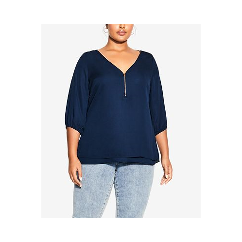 CITY CHIC Plus Size Fashion Fling Elbow Sleeve Zip Neck Top