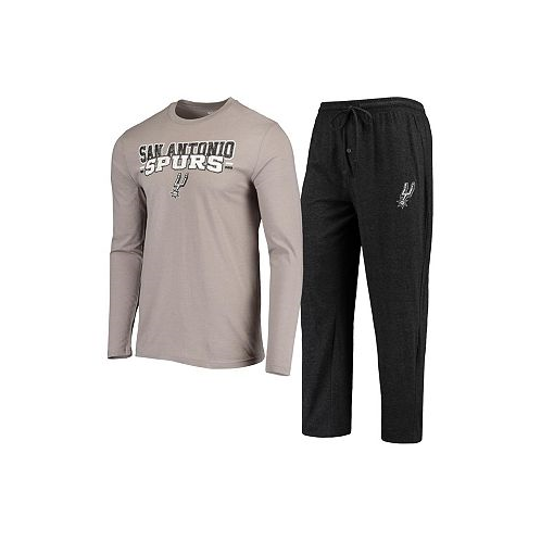 Concepts Sport Mens Gray Black San Antonio Spurs Long Sleeve T-shirt and Pants Sleep Set