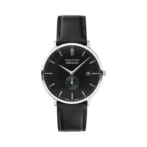 Movado Mens Heritage Black Genuine Leather Strap Watch 40mm