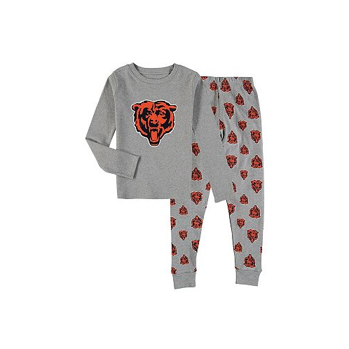 Outerstuff Preschool Boys and Girls Heathered Gray Chicago Bears Long Sleeve 2 piece T-shirt and Pants Sleep Set