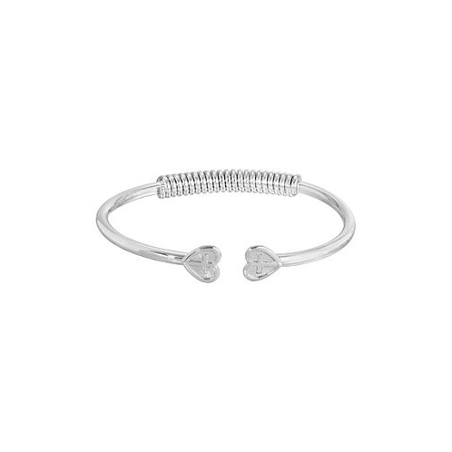2028 Silver-Tone Heart Cross Coil Spring C-Cuff Bracelet