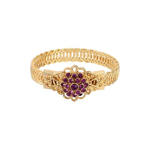 2028 14K Gold-tone Purple Flower Overlay Belt Bracelet