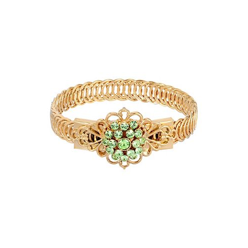 2028 14K Gold-tone Green Flower Overlay Belt Bracelet