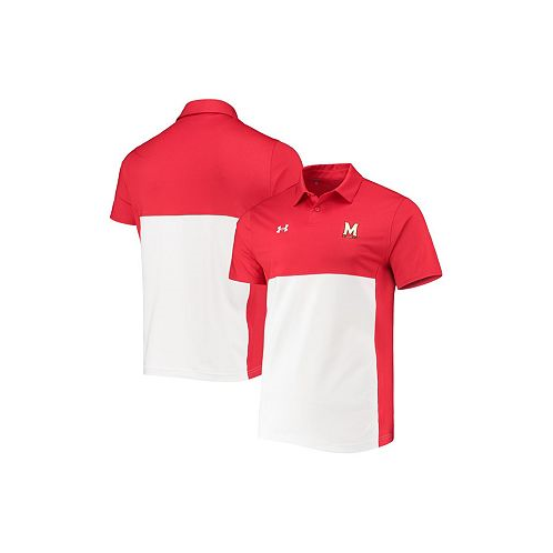 Under Armour Mens Red White Maryland Terrapins 2022 Blocked Coaches Performance Polo Shirt