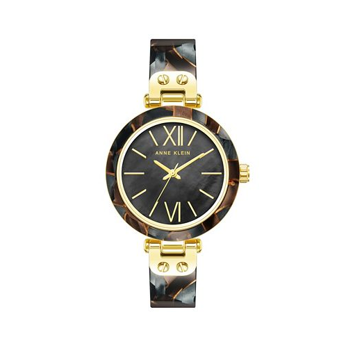Anne Klein Womens Three-Hand Quartz Gray and Brown Resin with Gold-Tone Alloy Accents Bangle Watch 34mm