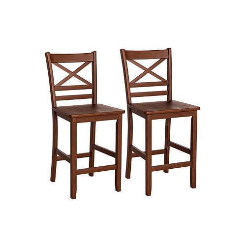 Costway Set of 2 Bar Stools 24 Counter Height Chairs Walnut