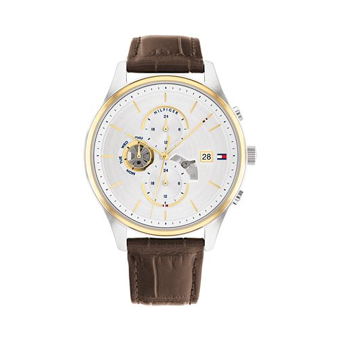 Tommy Hilfiger Mens Brown Leather Strap Watch 44mm