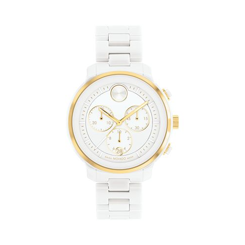 Movado Womens Bold Verso Swiss Quartz Chronograph White Ceramic Bracelet Watch 39mm