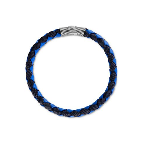Esquire Mens Jewelry Blue Leather Woven Bracelet in Sterling Silver