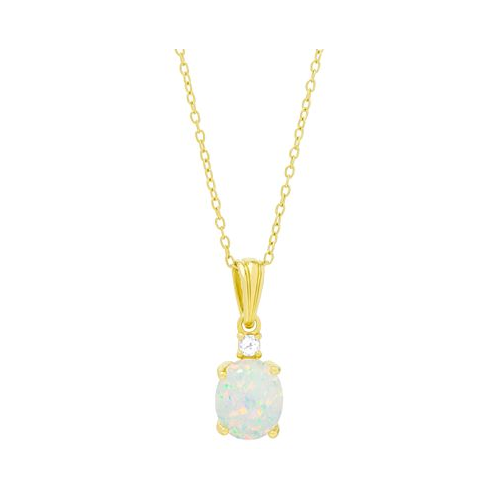 Macys Lab-grown Opal (1-1/2 ct. t.w.) & White Topaz (1/20 ct. t.w.) 18 Pendant Necklace in 14k Gold-Plated Sterling Silver