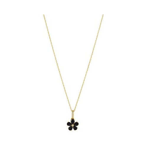 Macys Onyx & Diamond Accent Flower 18 Pendant Necklace in 10k Gold