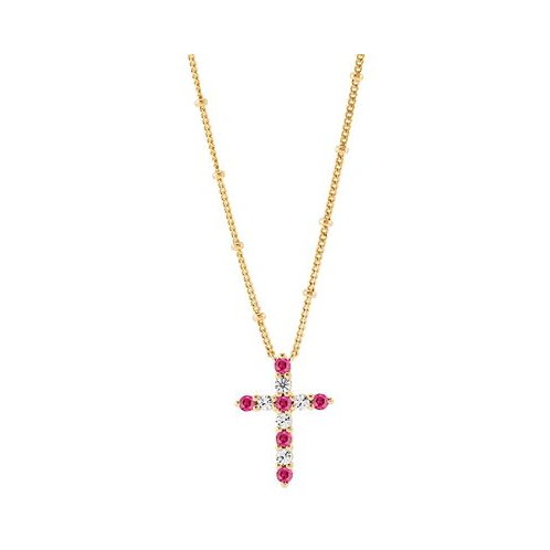 Macys Lab-Grown Ruby (1/3 ct. t.w.) & Lab-Grown White Sapphire (1/3 ct. t.w.) Cross Pendant Necklace in 14k Gold-Plated Sterling Silver 16 + 2 extender