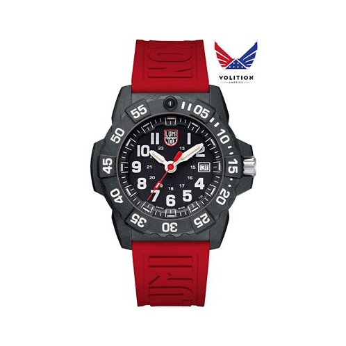 Luminox Mens Swiss Volition Special Edition Navy Seal Military Dive Red Rubber Strap Watch 45mm