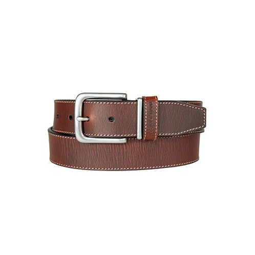 Lucky Brand Mens Leather Jean Belt with Metal and Leather Keeper