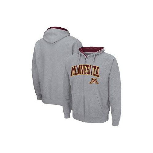 Colosseum Mens Heathered Gray Minnesota Golden Gophers Arch and Logo 3.0 Full-Zip Hoodie