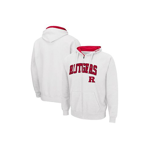 Colosseum Mens White Rutgers Scarlet Knights Arch and Logo 3.0 Full-Zip Hoodie