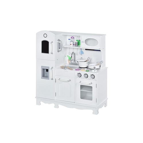 Qaba Childrens Kitchen Playstation with Storage Cabinets and Ovens White