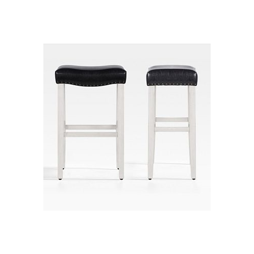WestinTrends 29 Upholstered Saddle Seat Faux Leather Bar Stool (Set of 2)