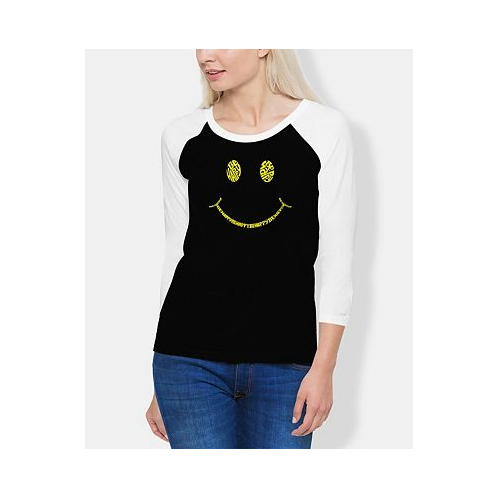 LA Pop Art Womens Raglan Be Happy Smiley Face Word Art T-shirt