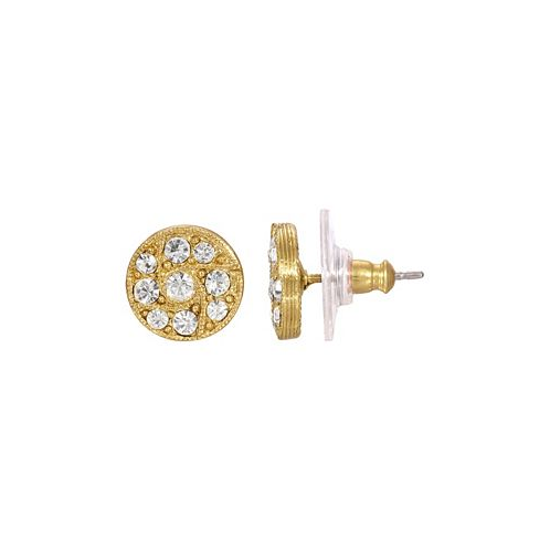 2028 Womens Gold-Tone White Crystals Round Earrings