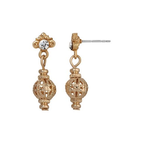 2028 Womens Gold-Tone Drop Crystal Filigree Earrings