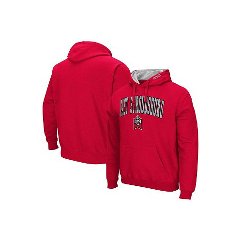 Colosseum Mens Red East Stroudsburg Warriors Arch & Logo Pullover Hoodie