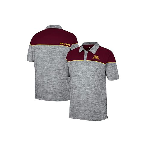 Colosseum Mens Heathered Gray Maroon Minnesota Golden Gophers Birdie Polo Shirt