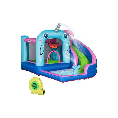 Outsunny Narwhal 5-in-1 Large Inflatable Bounce House Inflatable Water Slide