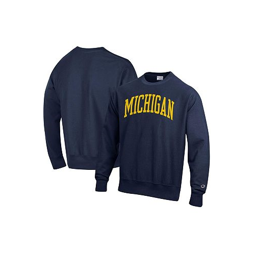 Champion Mens Navy Michigan Wolverines Arch Reverse Weave Pullover Sweatshirt