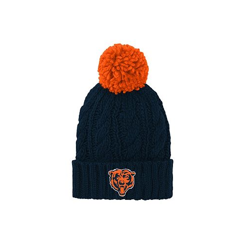 Outerstuff Big Girls Navy Chicago Bears Team Cable Cuffed Knit Hat with Pom