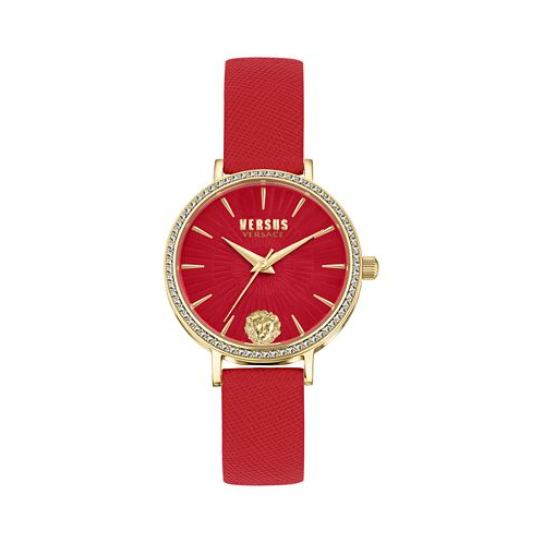 Versus Versace Womens Mar Vista Red Leather Strap Watch 34mm