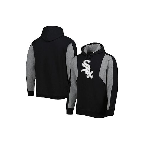 Mitchell & Ness Mens Black Gray Chicago White Sox Colorblocked Fleece Pullover Hoodie