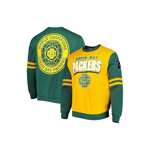 Mitchell & Ness Mens Gold Green Bay Packers All Over 2.0 Pullover Sweatshirt