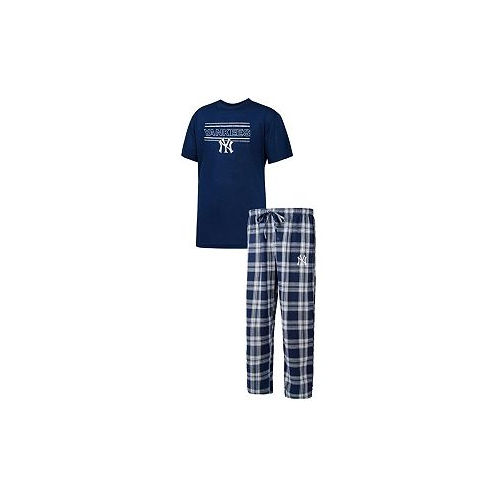 Concepts Sport Mens Navy Gray New York Yankees Badge T-shirt and Pants Sleep Set