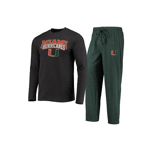 Concepts Sport Mens Green and Heathered Charcoal Miami Hurricanes Meter Long Sleeve T-shirt and Pants Sleep Set