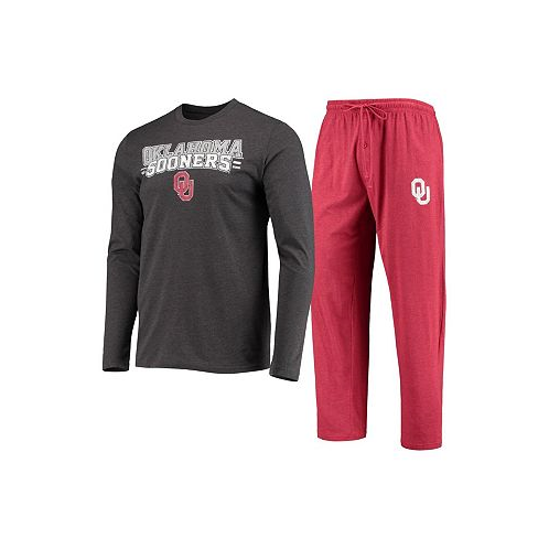 Concepts Sport Mens Crimson and Heathered Charcoal Oklahoma Sooners Meter Long Sleeve T-shirt and Pants Sleep Set