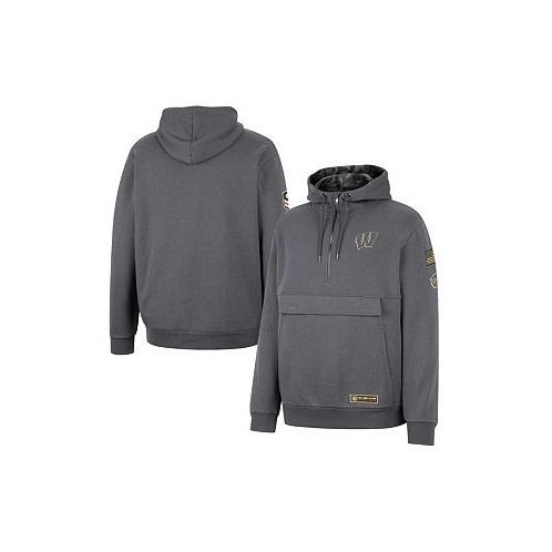 Colosseum Mens Charcoal Wisconsin Badgers OHT Military-Inspired Appreciation Quarter-Zip Hoodie