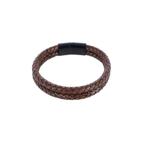 TRAFALGAR Simple Double Band Braided Secure Clasp Leather Bracelet