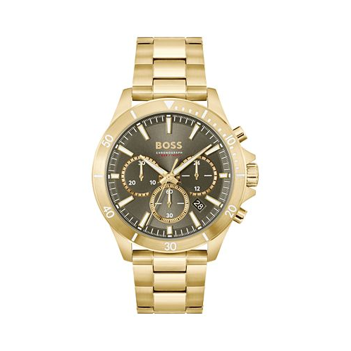 Hugo Boss Mens Troper Quartz Fashion Chronograph Ionic Plated Gold-Tone Steel Watch 45mm