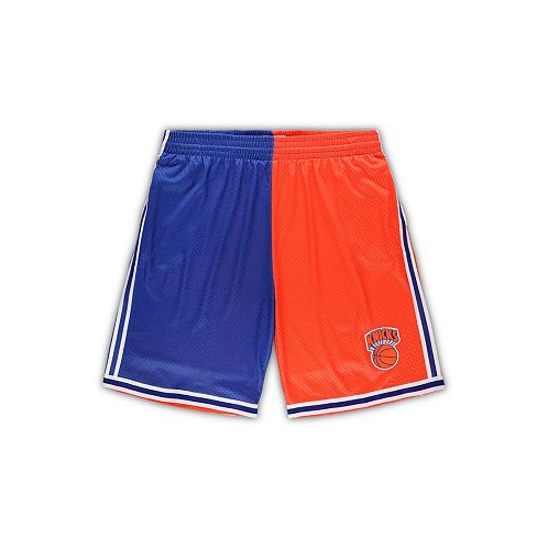 Mitchell & Ness Mens Blue and Orange New York Knicks Big and Tall Hardwood Classics Split Swingman Shorts