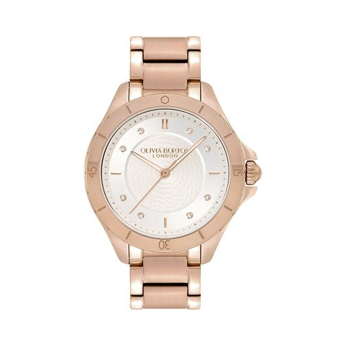 Olivia Burton Womens Sports Luxe Guilloche Carnation Gold-Tone Steel Watch 36mm