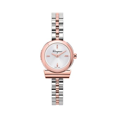 Ferragamo Salvatore Womens Swiss Gancini Two Tone Stainless Steel Bracelet Watch 23mm