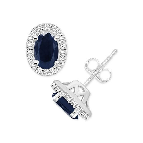 Macys Emerald (1 ct. t.w.) & Diamond (1/6 ct. t.w.) Halo Stud Earrings in Sterling Silver (Also in Ruby & Sapphire)