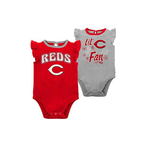 Outerstuff Newborn and Infant Boys and Girls Red Heather Gray Cincinnati Reds Little Fan Two-Pack Bodysuit Set