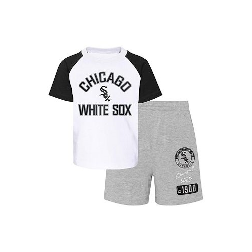 Outerstuff Toddler Boys and Girls White Heather Gray Chicago White Sox Two-Piece Groundout Baller Raglan T-shirt and Shorts Set
